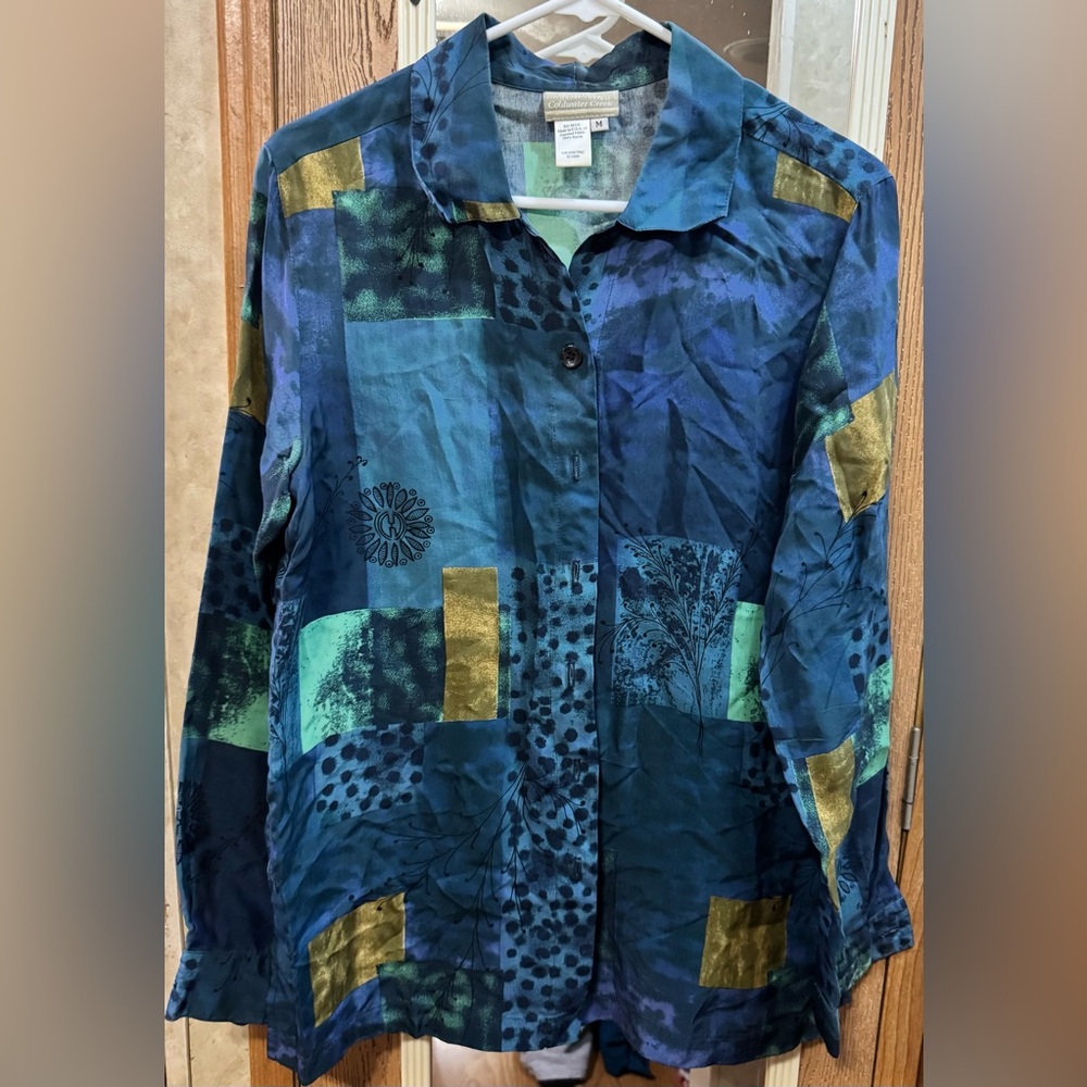 Coldwater Creek Abstract Patchwork Rayon Blouse |… - image 1